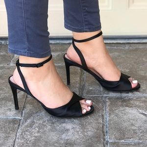 NIB Satin Peep Toe Slingback Stiletto Heel Sandals